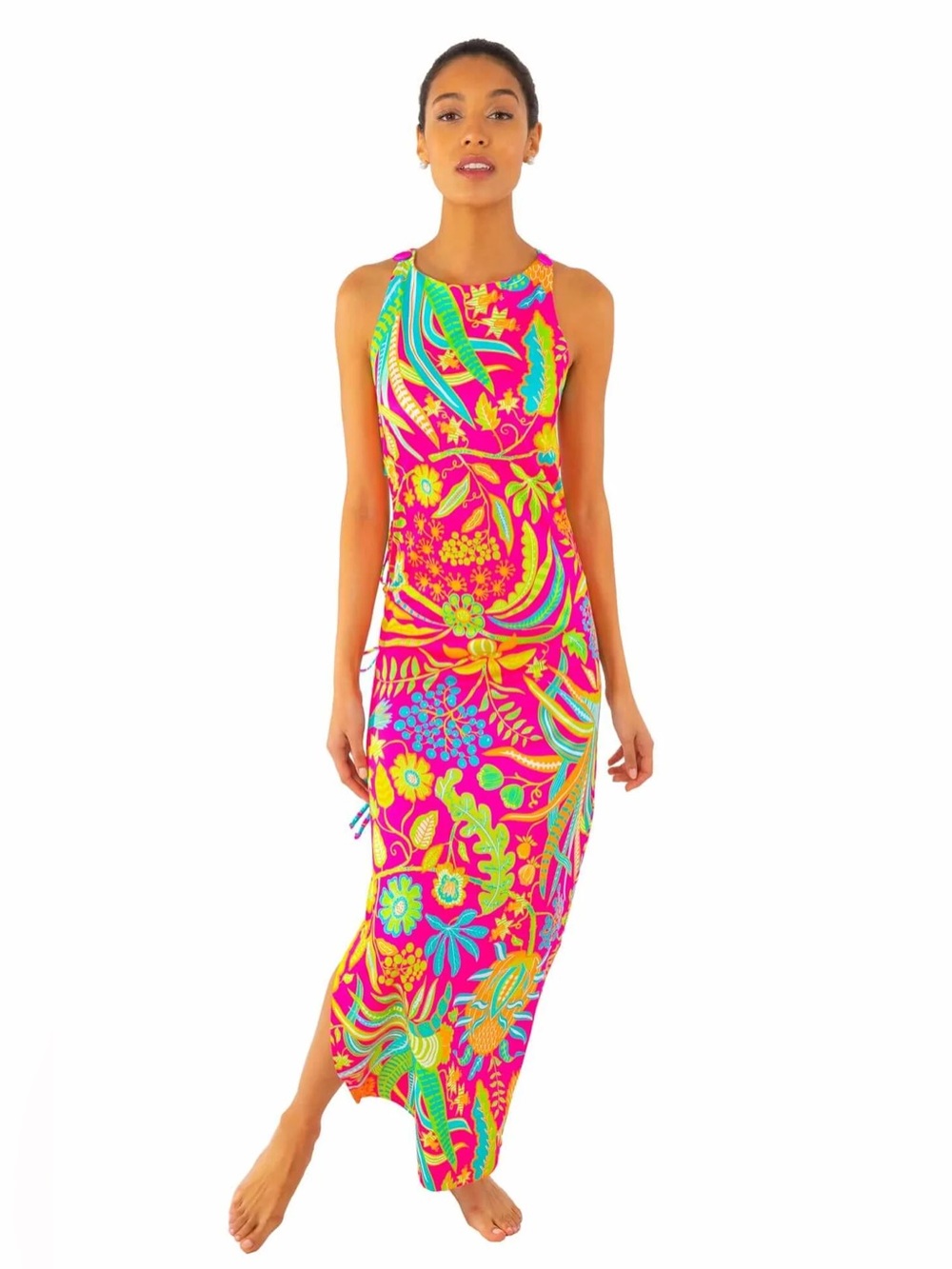 Gretchen Scott Jersey Side Tie Maxi Dress - Hummingbird Heaven Pink Medium